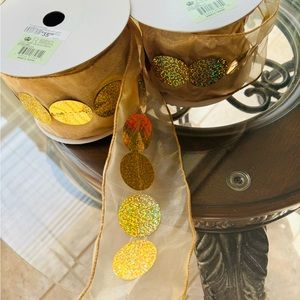 Gold Christmas Ribbon with with 3D glitter gold circles.